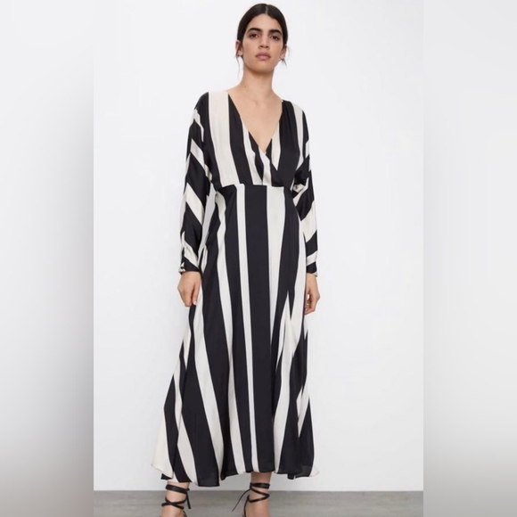 ZARA striped satin dress size M - Picture 1 of 7